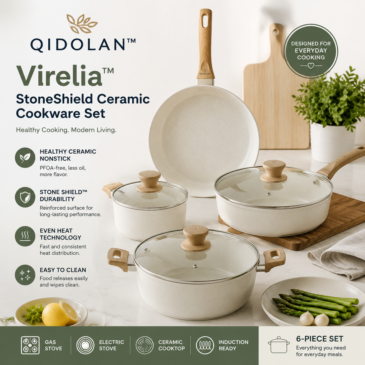 QIDOLAN™ Virelia™ StoneShield Ceramic Cookware Set